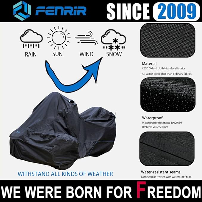 Fenrir Three Wheel Motorcycle Cover All Season Protection Waterproof Outdoor Storage Antenna Hole Quick Release Luggage Design Compatible with Can AM Spyder RT Limited/Sea-to-Sky Spyder F3 Limited