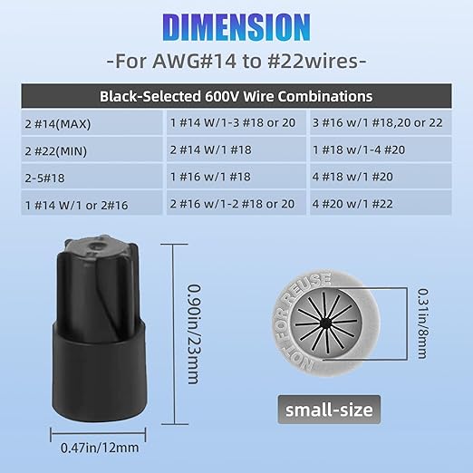 30PCS Waterproof Wire Electrical Connectors 22AWG-14AWG, Outdoor Seal Electrical Twist Nuts Caps Cable Terminal Connector for Landscape Light, Irrigation Valves, Wet Location Installation, Black