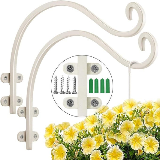 12 Inch Plant Hangers Outdoor 2 Pack White, Heavy Duty Plant Hanging Bracket Hook for Flowers Baskets Planter Pots Bird Feeder Lanterns Wind Chimes Outdoor Indoor