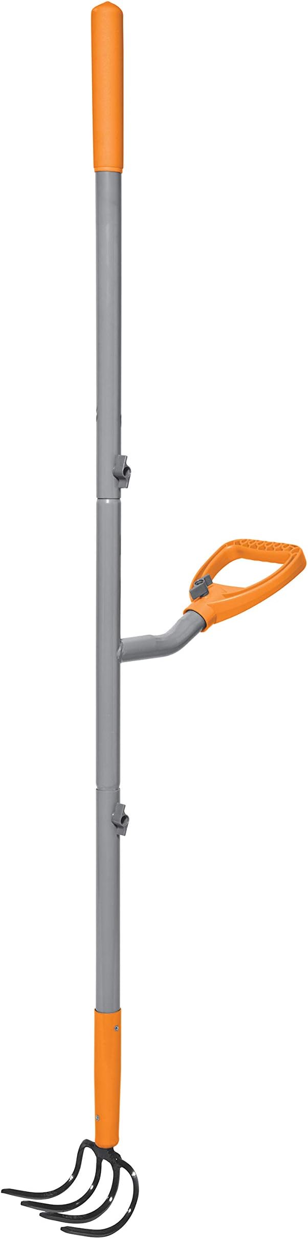 ErgieShovel 54" Ergonomic Steel Garden Cultivator w/ D Grip Handle, 4 Tine Head Lawn Tool for Yard Work, Soil Aeration, & Weeding, Orange - ERG-CLTV45