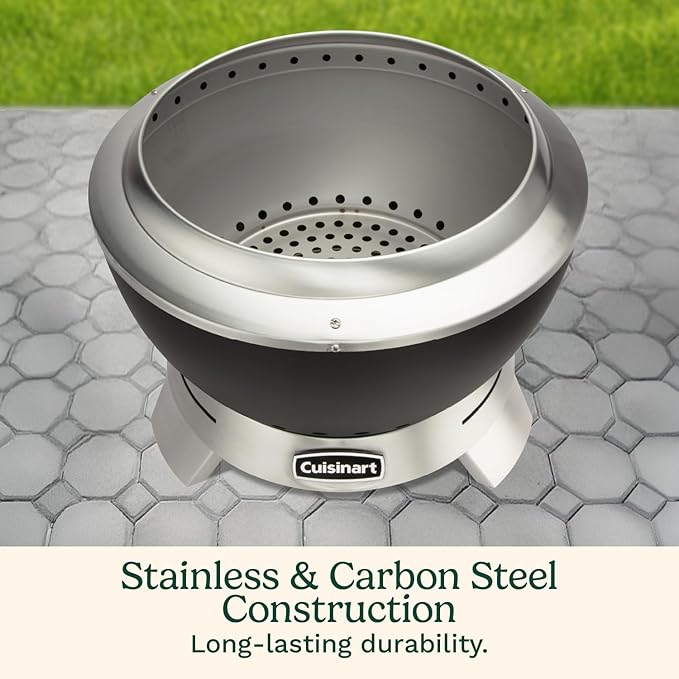 Cuisinart 19.5” Cleanburn Smokeless Fire Pit with Removable Base for Ash, Portable Wood Burning Outdoor Fireplace, Stainless Steel Smoke Free Outdoor Heater, Enhanced Airflow and Easy Cleanup