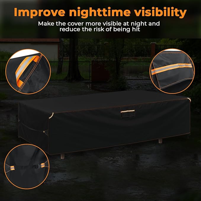 ESSORT Extra Large Weatherproof Outdoor Furniture Cover, Heavy Duty Waterproof Oxford Outdoor Dining Table Tarp Patio Set Cover with Vent for Outside Tables, Sofa, Chairs (Black, 124" x 63" x 29")