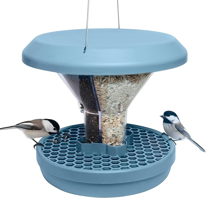SWISSINNO No Mess Bird Feeder Davos Smart Birds - No Spill Bird Feeder for Outdoor - Mice & Rat Proof - Robust & Reliable for Hanging - Dual Food Chambers - Made in EU - Light Blue