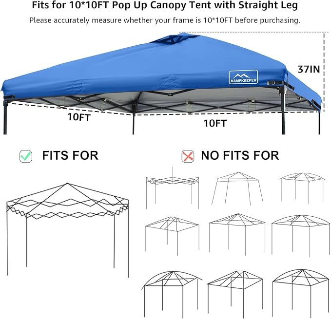 KAMPKEEPER Replacement Top Pop Up Canopy Tent Cover Roof with Air Vent and Adjustable Elastic Strap, Polyester UV Waterproof for Outdoor Garden Patio Sun Shade(Top Only) (Light Blue, 10x10FT)