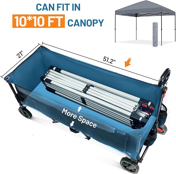 TIMBER RIDGE 51.2'' Extended Collapsible Wagon Cart with Brakes and Cargo Net, 500LBS Heavy Duty Foldable Utility Wagon with Adjustable Handle, 400L Capacity Portable Cart for Camping Sports Shopping