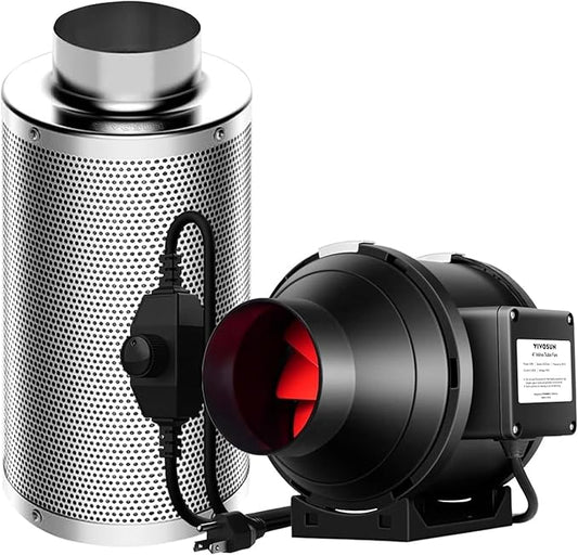 VIVOSUN Ventilation Kit 4 Inch 190 CFM Inline Duct Fan with 4"x 12" Carbon Filter Odor Control System with Australia Virgin Charcoal for Grow Tent Ventilation