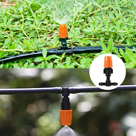Three-Way Atomizing Nozzle 1/4 Inch, 50 Pcs Adjustable Micro Spray Emitters, Drip Irrigation Parts Accessories for Patio Lawn Greenhouse Vegetable Irrigation Supplies
