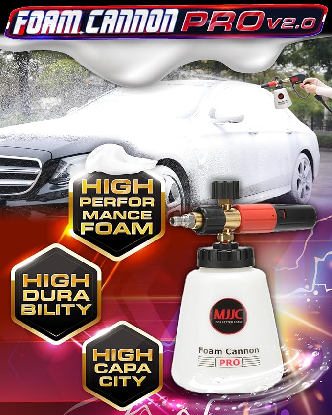 MJJC Foam Cannon Pro V2.0 (Thicker Snow Foam Technology) with 1/4 Inch Quick Connector for Pressure Washer, 40 oz Bottle (Pro V2.0 (1/4" Quick Connector) + SOAP Sample)