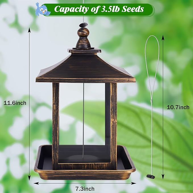 3.5 Lb Capacity of Plastic Hanging Bird Feeder,Large Bird Feeders for Outdoors with The Locked Toggle Design,Hanging for Garden,Yard and Decoration Outside,Weatherproof,Brown