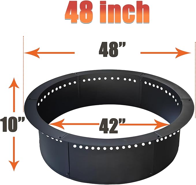 SoulMate Outdoor 48-Inch Outer/42-Inch Inner Fire Pit Ring Smokeless,Duty Solid Metal Steel Round Firepit Rim Insert for DIY Fire Pits, Outdoor Above or In-Ground, Camping Garden Patio Backyard.