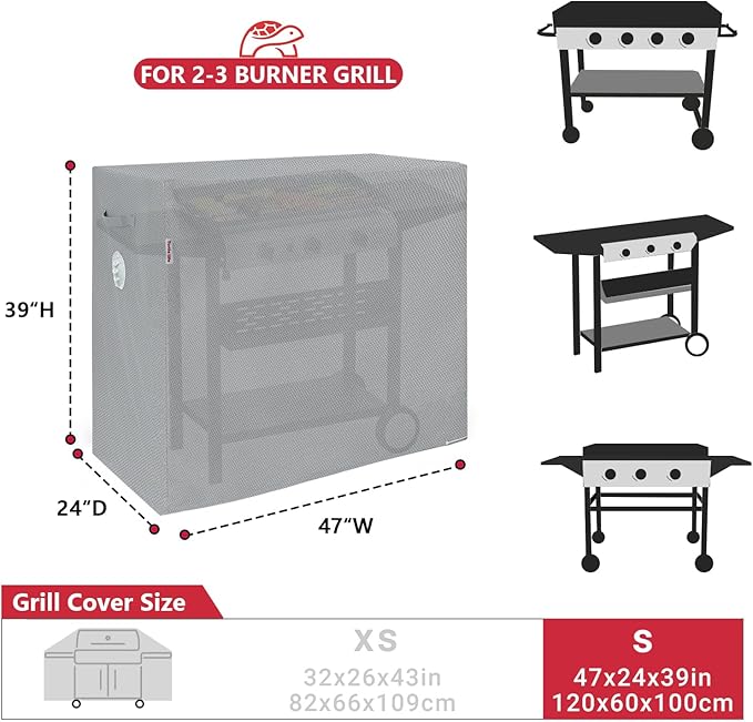 Turtle Life BBQ Grill Cover, 47 Inch Heavy Duty Waterproof Barbecue Gas Grill Covers for Flat Top Griddle, Anti-Fading Cover for Gas Grill, Gray