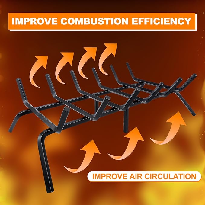 Fireplace Grate,Fireplace Log Holder,27 inch Heavy Duty Solid Cast Iron FIrewood Log Burning Rack for Inside The Fireplace Accessories Outood Fire Pit Kindling Fireplace Tools