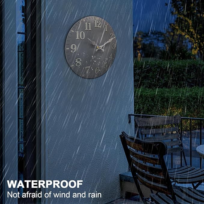 LOMANDA 12 Inch Outdoor Clock, Waterproof Wall Clocks, Non-Ticking Silent Outside Clocks Battery Operated Frameless Resin Indoor Outdoor Wall Clock Decor for Patio, Bathroom, Deck, Porch, Pool (Gray)