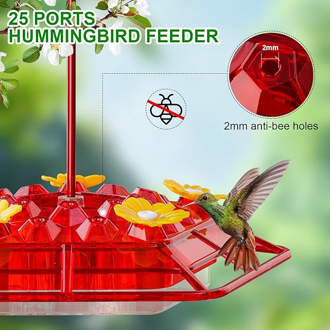 WINTS 25 Feeder Ports Hummingbird Feeder for Outdoors Hanging 10 OZ Plastic Hummingbird Feeders with Perch Built-in Ant Moat for Garden Patio Lawn Window Decor Gifts for Women Mom,Red