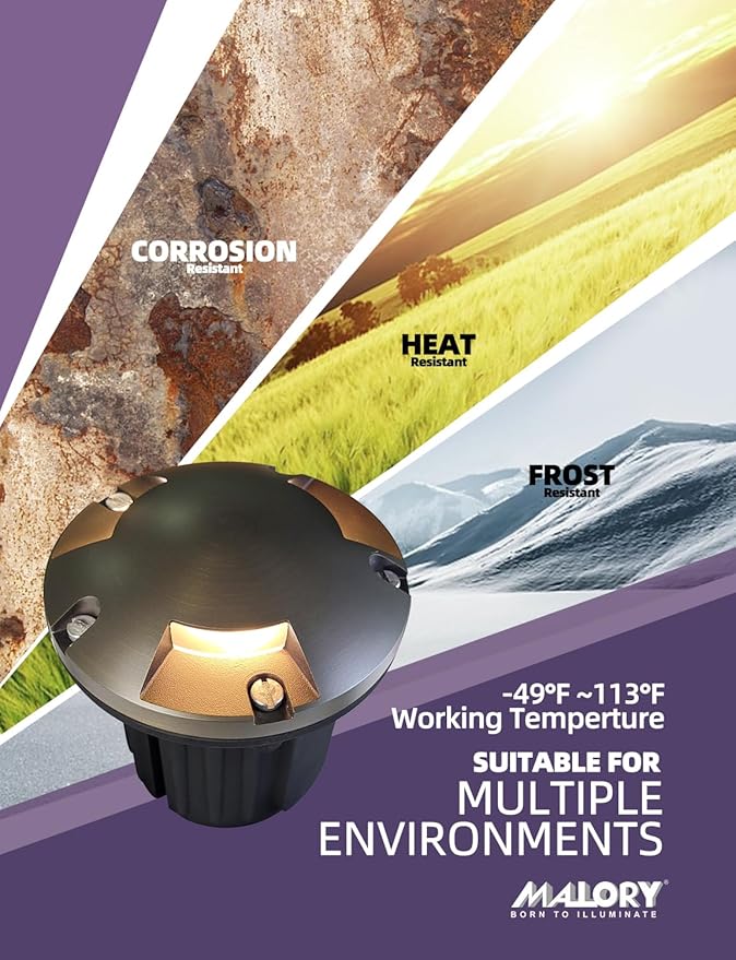 MALORY Brass Top Cover Landscape Well Lights,(5‘’H 12V Low Voltage Outdoor In Ground Lights,Landscape Lighting for Pathway, Driveway and Garden (Three-Direction Turret, 4-Pack with Bulb)