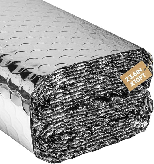 Double Reflective Insulation Roll, 23.6" X10' Double-Sided Aluminum Bubble Roll, Rv Window and Window Insulation for Winter and Summer, Garage Door, Roof, Car