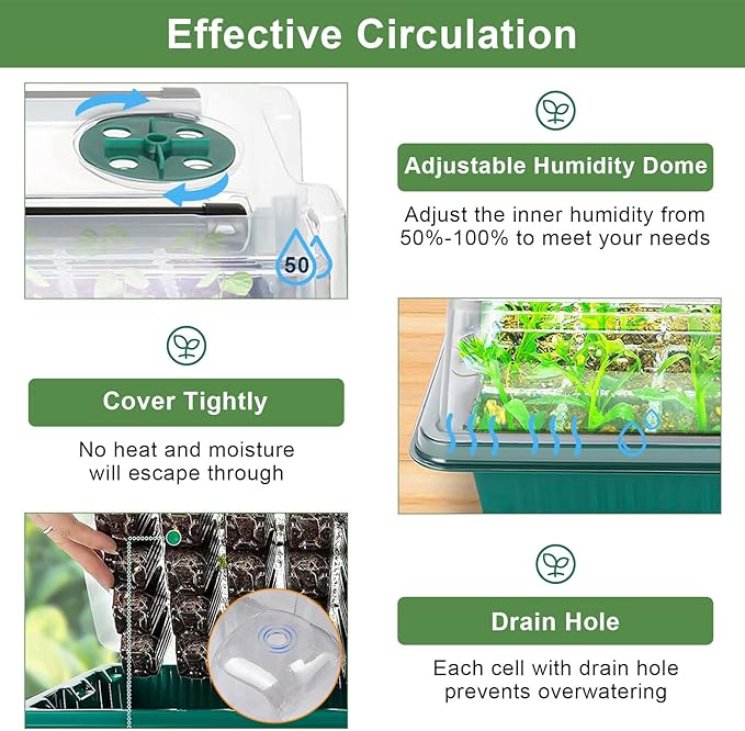 Self Watering Seed Starter Tray with Grow Light, 2 Pack 120 Cells Seed Starter Kit with Humidity Dome, Seed Starting Kit for Plant Starter, Indoor Seedling Tray with 4" High Lid Germination Tray
