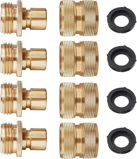 PLG Brass Garden Hose Quick Connect Fittings 3/4 Inch - Leak-Proof for Nozzles, Watering & Car Washing, 4 Pack