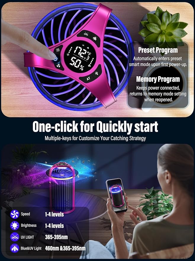 Fruit Fly Traps for Indoors, Smart Fly Trap Indoor Bug Zapper Gnat Traps for House Indoor Plant, Pest Control with 10PCS Refills - Purple