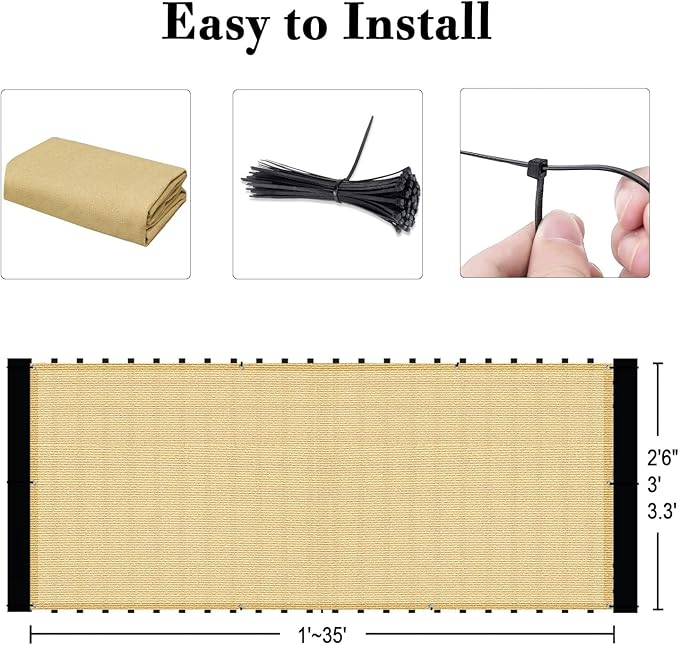 SUNLAX 3'x10' Sand Balcony Privacy Screen Fence Windscreen Cover Fabric Shade Netting Mesh Cloth with Grommets UV Protection for Patio, Backyard, Porch, Railing Shield 90% (We Make Custom Sizes)