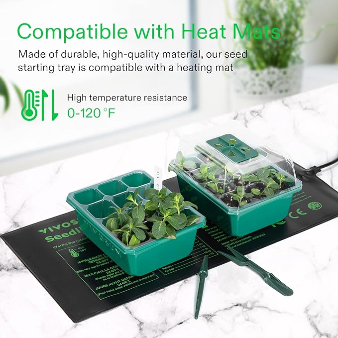 VIVOSUN 6-Pack Seed Starter Trays, 72-Cell Seed Starter Kit with Humidity Dome, Flat Reusable Plant Germination Trays with Drain Hole, Green Propagation Tray for Planting Seeds