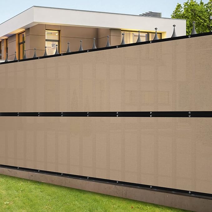 SPORTYOUTH 4ft x 50ft Fence Privacy Screen, Heavy Duty 150 GSM Fencing Mesh Shade Cover Windscreen with Brass Grommets & Cable Zip Ties for Outdoor Wall Garden Backyard Porch - Beige