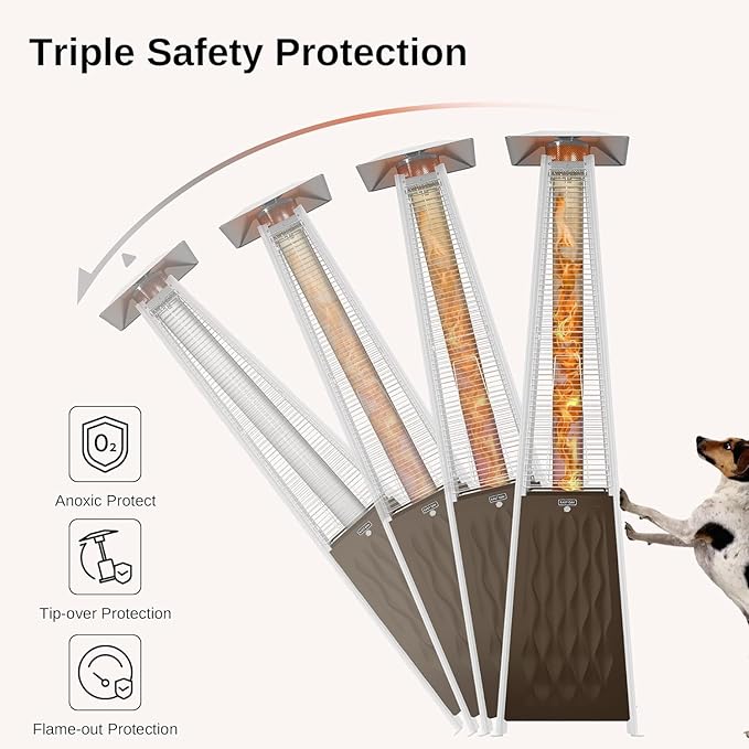 EAST OAK Pyramid Patio Heater, 48,000 BTU Outdoor Patio Heater, Quartz Glass Tube Propane Heater for Commercial & Residential, Triple Protection System, With Wheels, 2024 Upgrade, Bronze