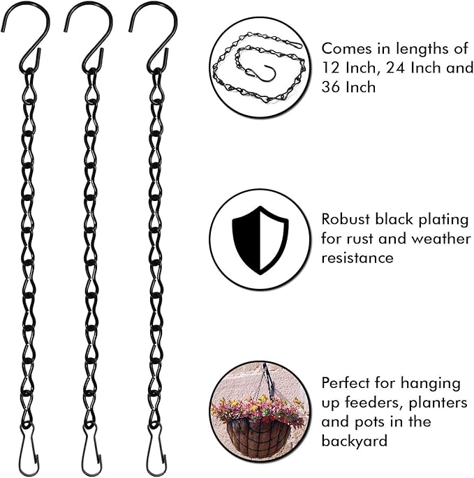 12 Pack 12 Inches Hanging Chain for Bird Feeders, Planters, Birdbaths, Billboards, Lanterns, Chalkboards, Decorative Ornaments (12 Inch 12pc)