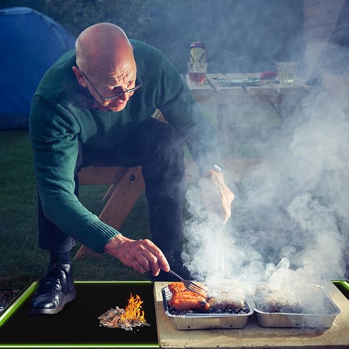 60x40 Inch Under Grill Mat for Outdoor Grill - Fireproof Grill Floor Mats with Reflective Trim, Oil-Proof Waterproof Deck and Patio BBQ Protector Mat, Indoor Fireplace/Fire Pit Heavy Mat
