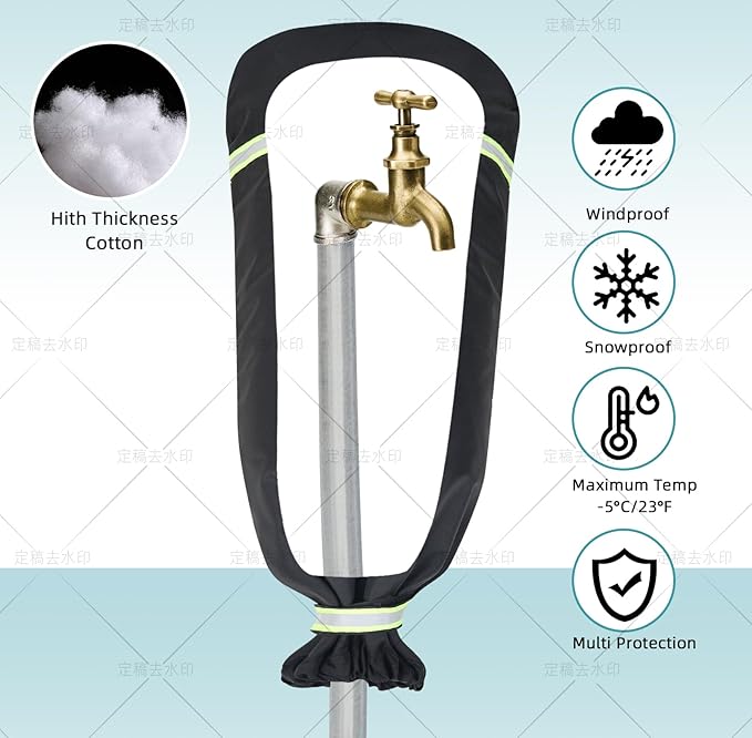 1 Pack Faucet Covers for Winter, 13" x 25" , Hose Bib Insulation Covers, Spigot Cover, Outdoor Reusable Thicker Faucet Cover Freeze Protection