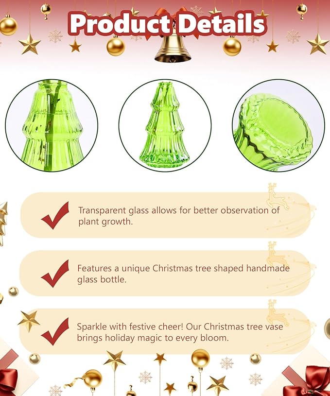 Nacome 2Pcs Tree-Shaped Glass Plant Terrarium,Planter Propagation Station Christmas Tree Decorations for Hydroponics Home Office, Unique Gifts for Plant Lovers Women Mom(Green)