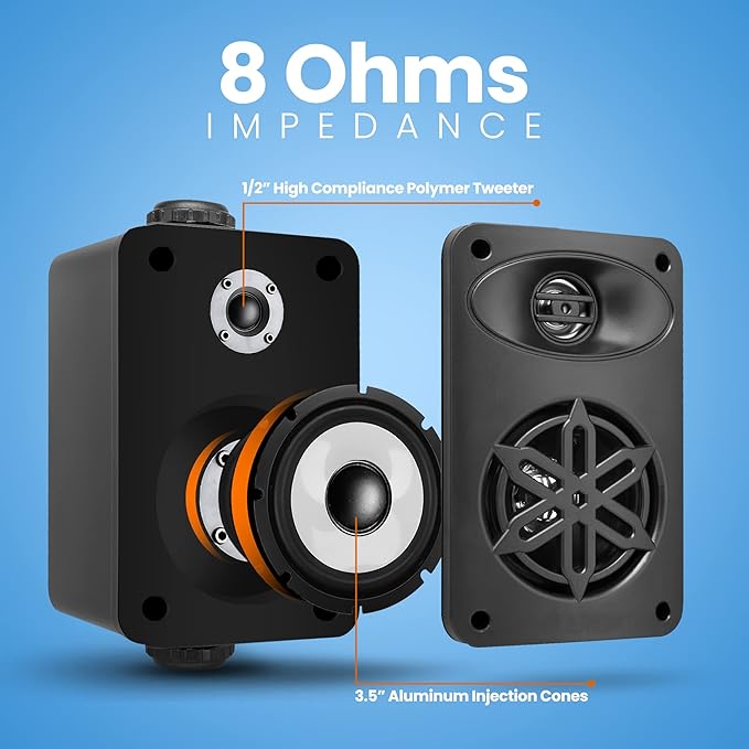 PYLE Outdoor Speakers- Waterproof Marine Grade Speakers, Universal Mounting, Heavy Duty ABS Construction- Boat, Patio, Pool, Indoor Outdoor Use- Black