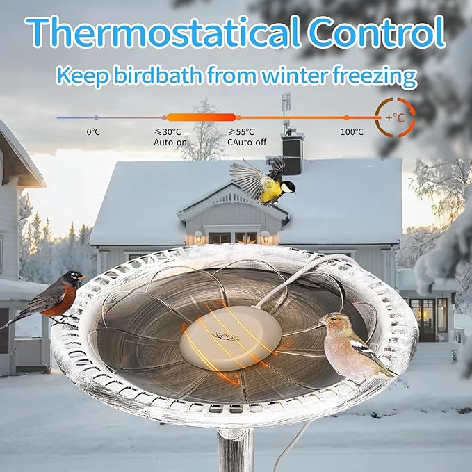 Bird Bath Heaters for Outdoors in Winter, Upgrade 10ft Cord 80w Birdbath Water Heater for Thermostatically Control, Bird Bath Pond Deicer Full-Covered Aluminum for Heated Chicken Duck Farm Trough