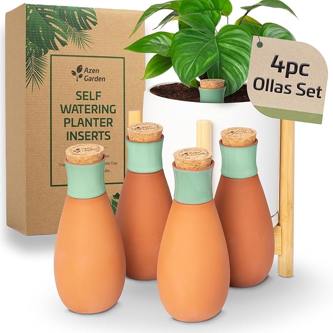 Ollas Plant Watering Globes - Terracotta Self Watering Planter Insert - Watering Bulbs for Indoor and Outdoor Plants with Easy Top Refill System - Set of 4 (Jade Green)
