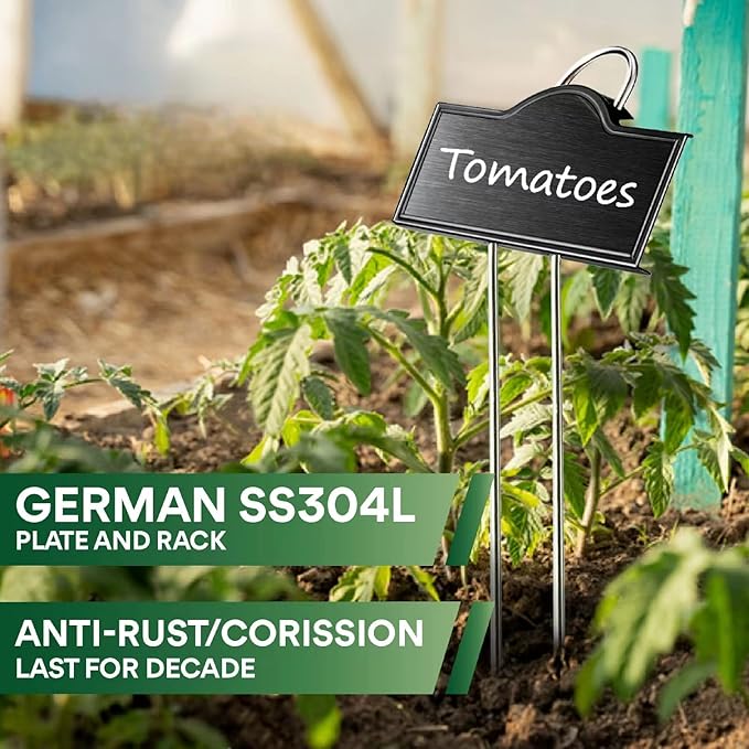Stainless Steel 304 Plant Labels Weatherproof, Metal Garden Label Tall Markers 25 Pack for Outdoor Plants Vegetables Herb Seedlings Flowers with a Pen, Label Area 3.74'' x 1.39'' Height 10.75 Inch