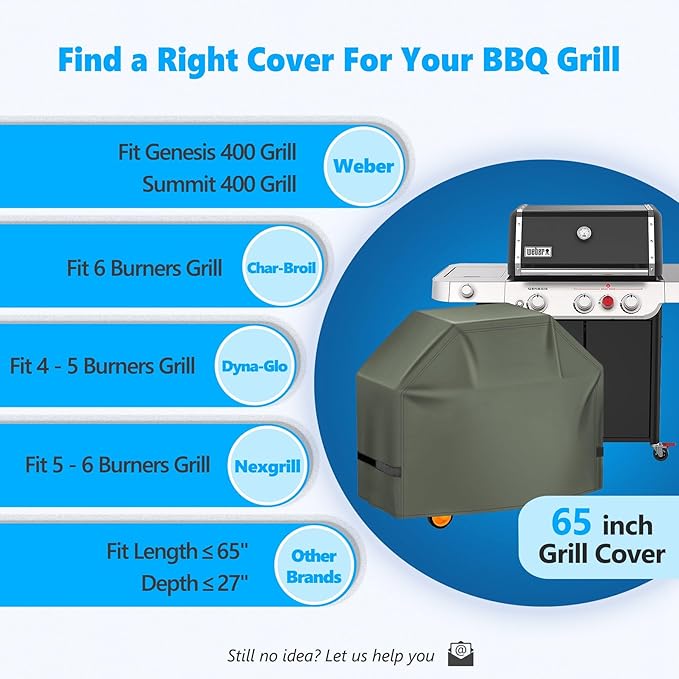 Grill Cover 65 Inch - Superior BBQ Cover for Weber Genesis 400 and Summit 400 Series Gas Grill - 600D Outdoor Barbecue Cover for Weber 4 Burner Genesis ii E325s, E410 and Summit S420, E470