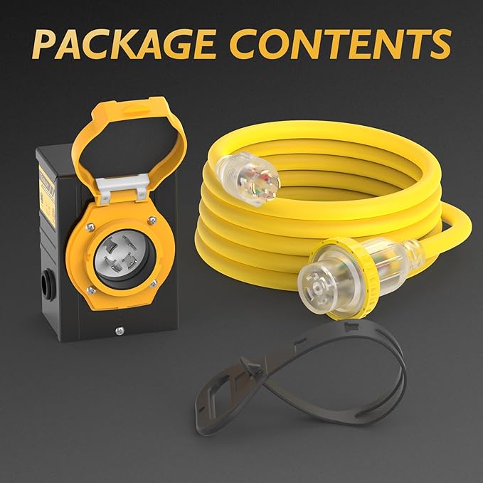 TOOLIOM 4 Prong 30 Amp Generator Cord 25FT and 30 Amp Power Inlet Box, Heavy Duty NEMA L14-30P to L14-30R Generator Extension Cord, 125/250V Up to 7500W 10 Gauge SJTW Generator Power Cord