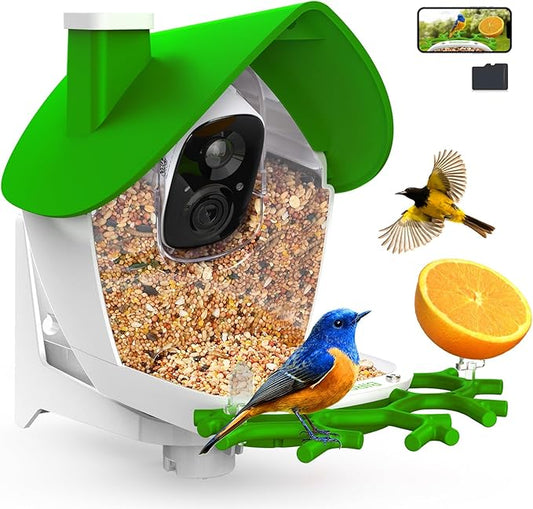birdsnap® MON - Bird Feeder with Camera, 2K Detachable Video Bird Feeder Live with 32GB Card Fruit Fork, AI Identify Feather Species, Auto Record in Backyard, Ideal Gift for Birds Lover
