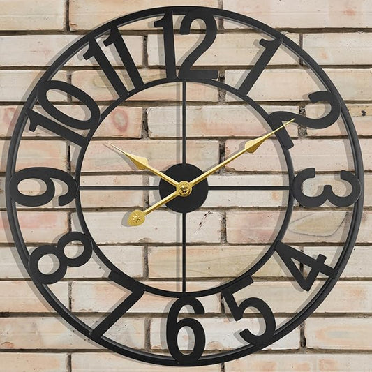 Large Outdoor Clock, Silent Non-Ticking Battery Operated Outdoor Wall Clock, Black Modern Metal Wall Clock for Patio, Porch, Pool Area, Kitchen, Bedroom, Living Room, Farmhouse Decor - 20 Inch