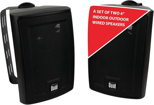 Dual Electronics LU43PB 4" 3-Way High Performance Outdoor Indoor Wired Speakers | Effortless Set Up | Home, Pool, Patio, Garage Use | Weather Resistant | Expansive Stereo Sound Coverage | Black