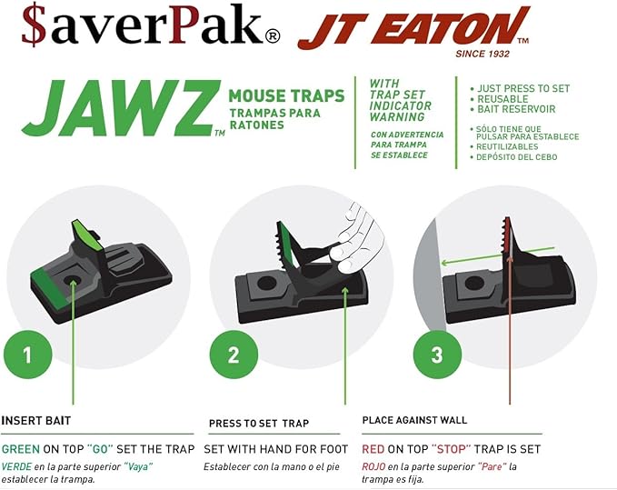 $averPak 2 Pack - Includes 2 JT Eaton Jawz Mouse Traps for use with Solid or Liquid Baits