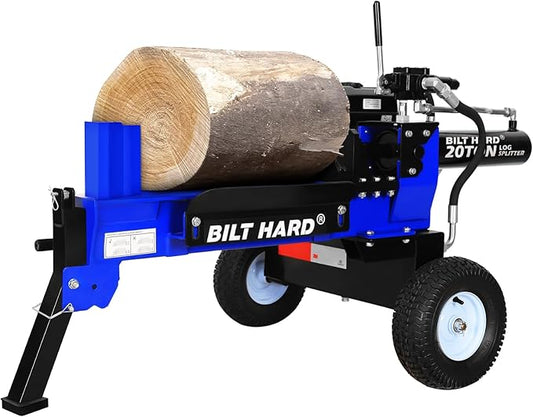 BILT HARD 20-Ton Gas Log Splitter, Hydraulic Wood Splitter with 7 HP 209cc OHV Engine, Towable Hitch, 13" Pneumatic Tires, 2 Stage Gear Pump, Steel Wedge, Firewood Splitting Machine