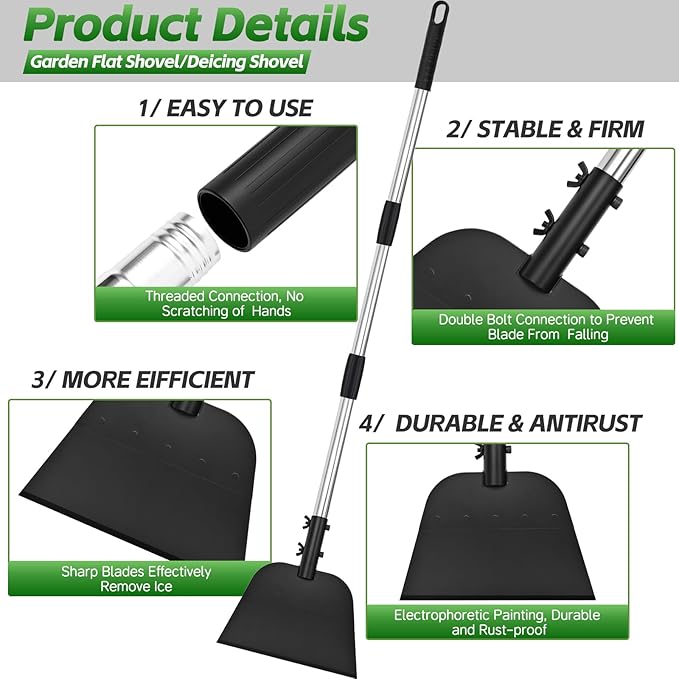 DEMARRE Snow Shovel for Driveway,Ice Scraper with Stainless Steel Handle 55 inch Long Garden Shovel, Floor Scraper,Large Capacity Multifunctional Cleaning Shovel for Garden Car Camping Outdoor
