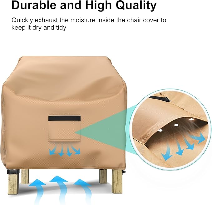 Patio Chair Covers for Outdoor Furniture Waterproof 2 Pack, Lawn Chair Covers 600D Heavy Duty Oxford Cloth, Large Covers for Lounge Lawn Deep Seat 33" W x 31" D x 31" H-Brown