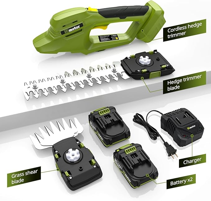 Hedge Trimmer Cordless, 2 in 1 Handheld Hedge Shears Electric Hedge Trimmer with 2 Pack 20V Rechargeable Battery and Charger Included, Small Grass Trimmer Garden Tools for Tree, Garden, Lawn, Yard