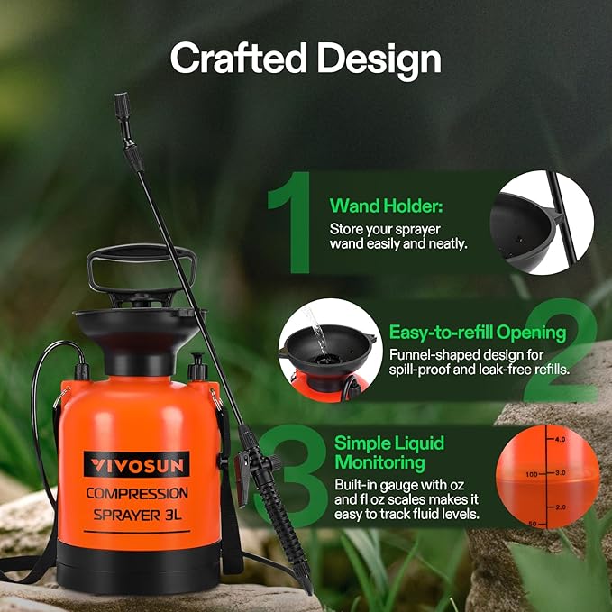 VIVOSUN 0.8-Gallon Pump Pressure Sprayer, Pressurized Lawn & Garden Water Spray Bottle with Adjustable Shoulder Strap, for Spraying Plants, Garden Watering and Household Cleaning