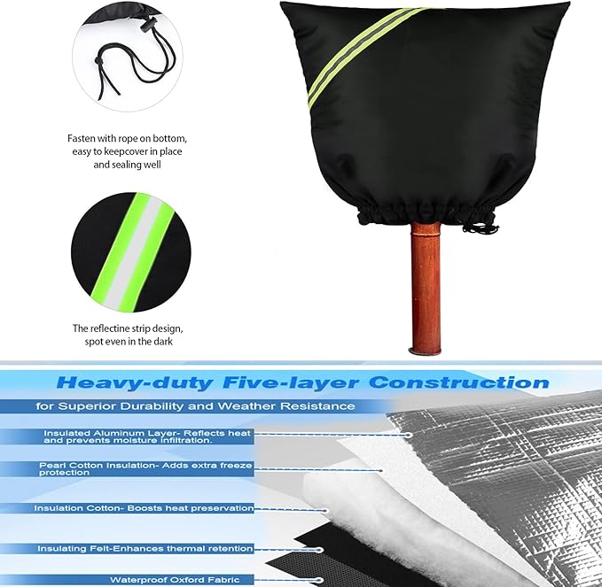 Outdoor Faucet Covers for Winter Freeze Protection, 16” x 20" Backflow Preventer Insulation Cover, Waterproof Pipe Insulation Cover for Snow, Sun Exposure - Black