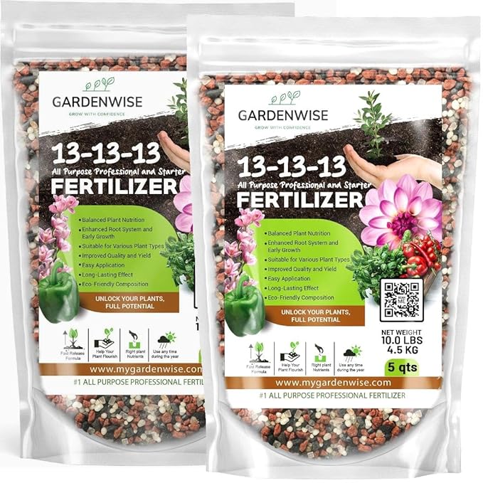 13-13-13 Slow Release Granular Fertilizer β All Purpose Plant Food 13 13 13 for Outdoor Grass, Vegetables, Roses, Flowers, Shrubs, Trees. Lawns, Gardens, Potted Plants (20 quarts)