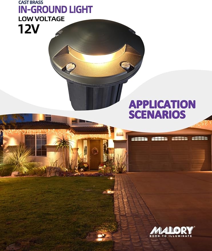 MALORY Low Voltage Landscape Well Lights,(5‘’H 12V Brass Top Cover Outdoor In Ground Lights,Landscape Lighting for Pathway, Driveway and Garden (One-Direction Turret, 1-Pack with Bulb)