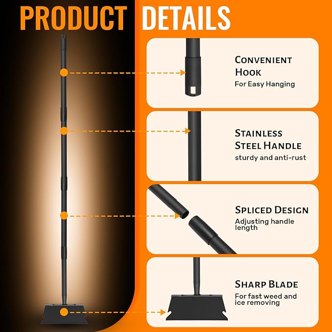 Garden Flat Shovel Scraper, Heavy Duty Floor Scraper with 59 Inch Long Handle, Outdoor Multifunctional Weed Cleaning Shovel for Gardening Edging Trenching Weeding and Removing Snow, Weeds, Dirty, Moss